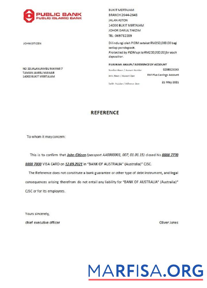 Blank Malaysia Public bank closure reference sample